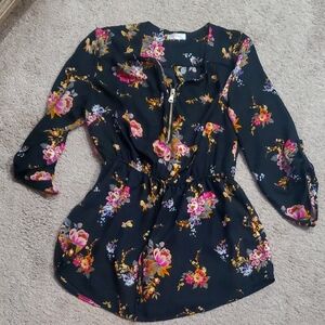 Stella Tweed Red and Black Floral Buttoned Polo Blouse